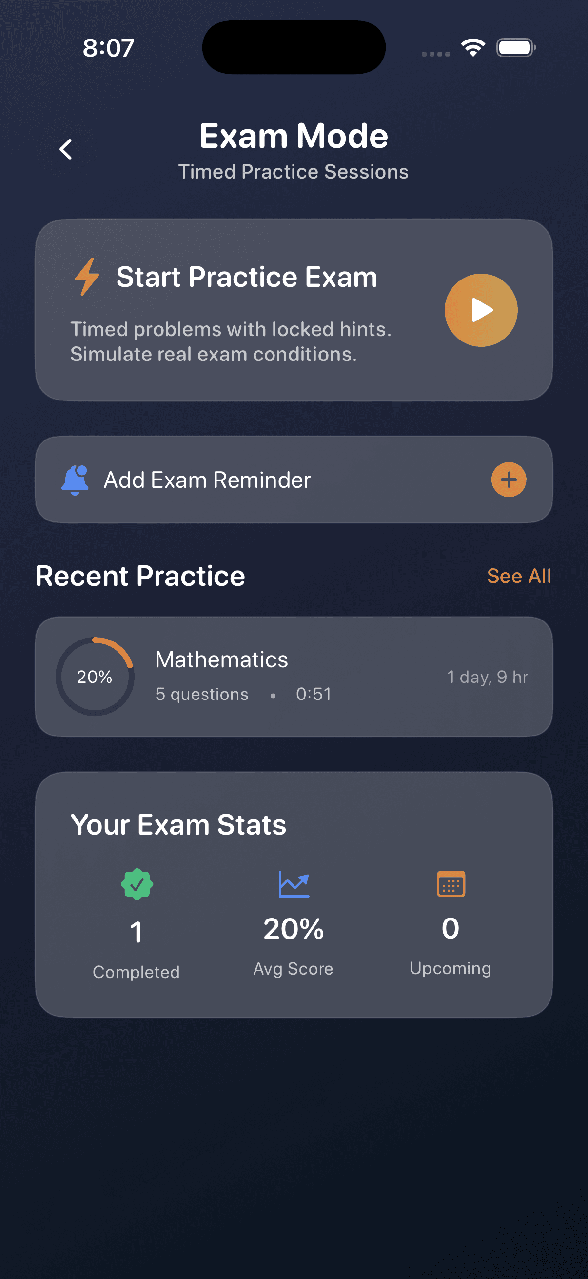 SolutionBoss Exam Mode with practice exams and statistics